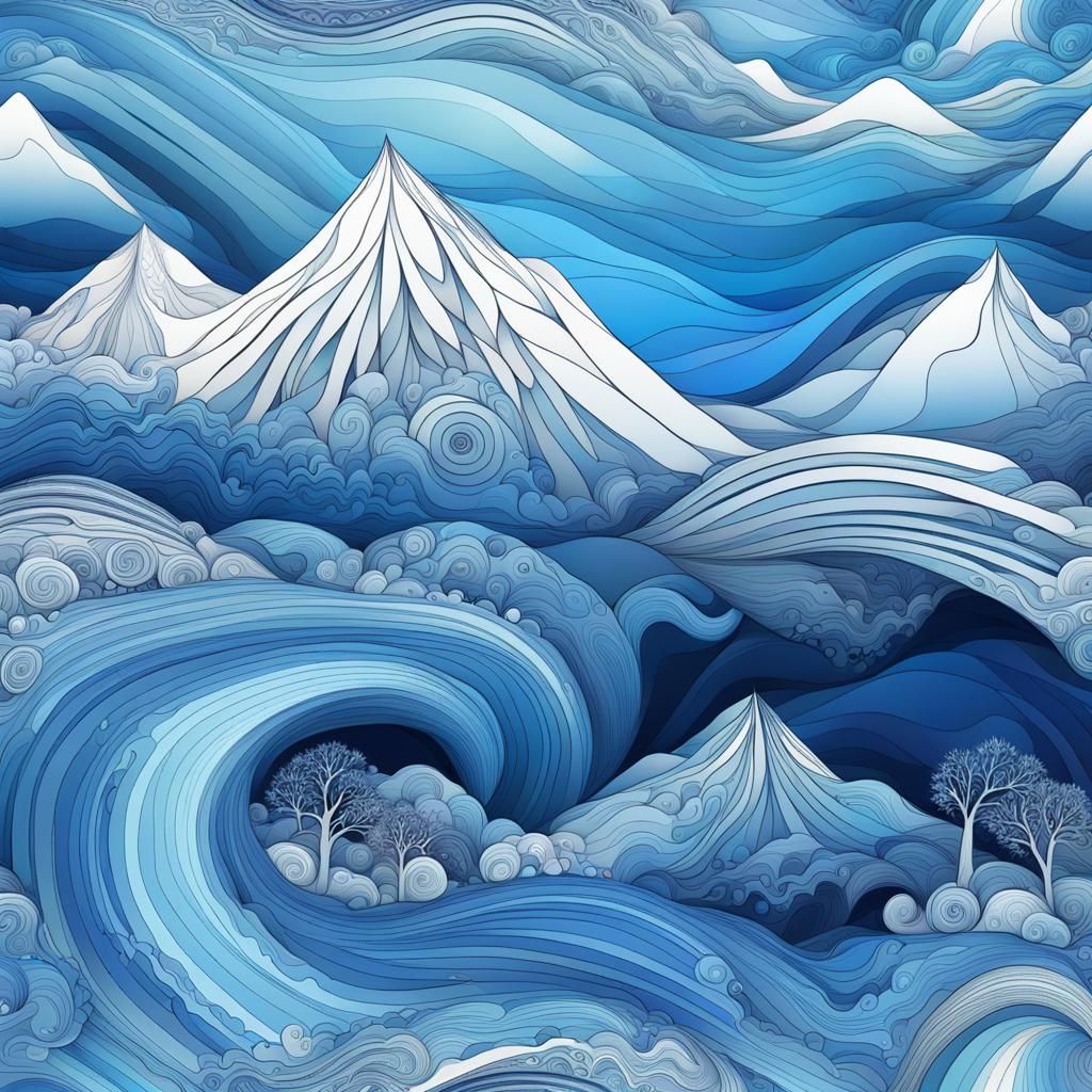 Abstract Mountains and River with 3D Shading