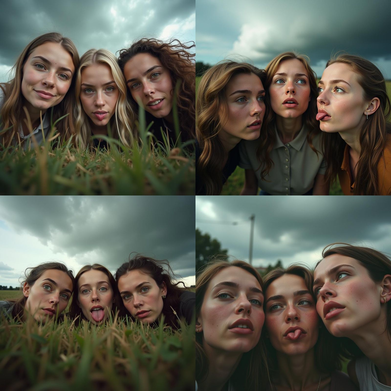 Hyperrealistic Worm's Eye View of Curious Women