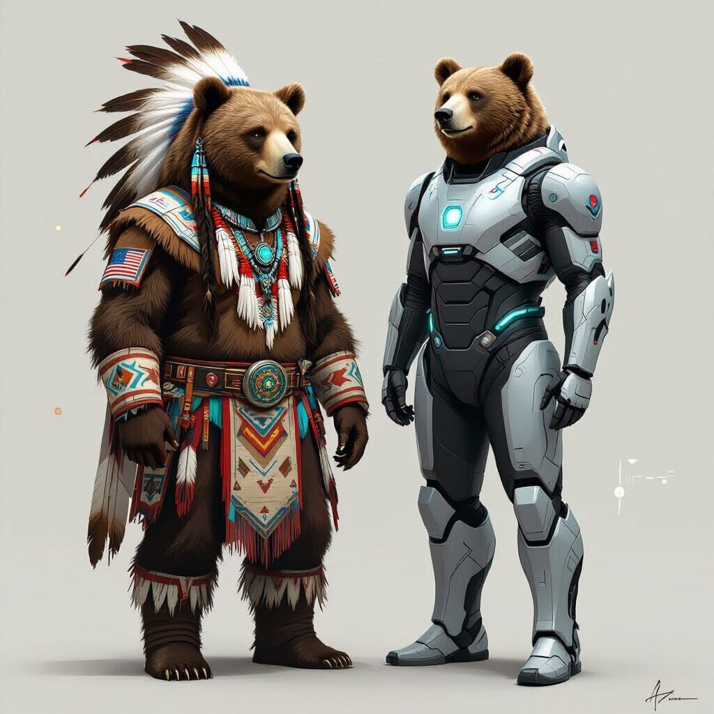 Warrior Bear Meets Futuristic Presidential Bear