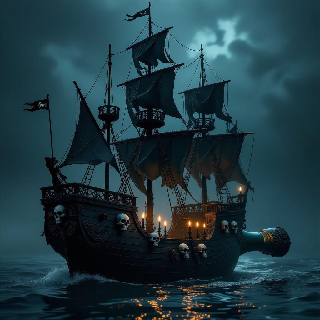 Gothic Ship in Aged Glass Bottle