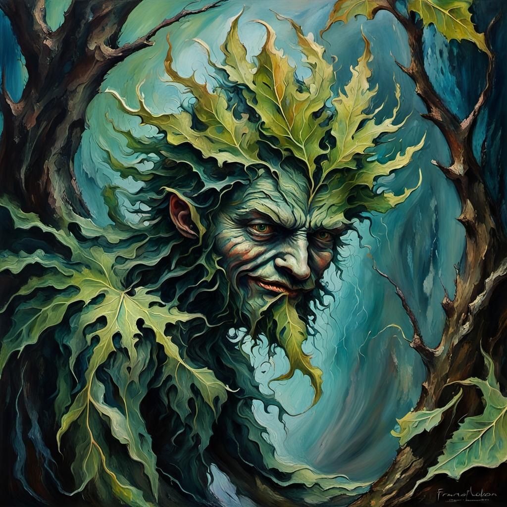 Greenman Portrait in Abstract Expressionism Style