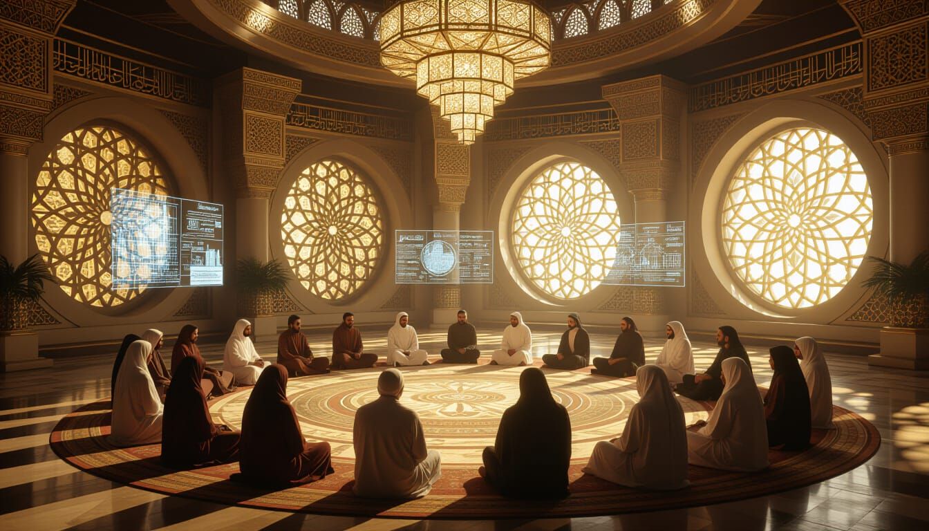 Serene Prayer Hall in Space Station, Photorealistic Style