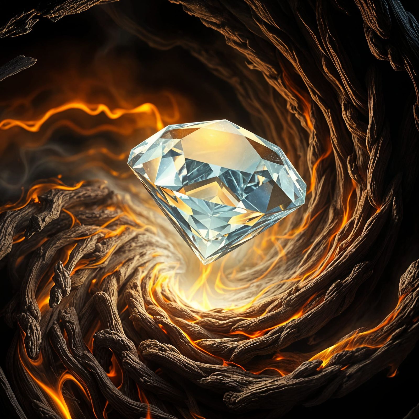 Diamond Glows Above Inferno Flames