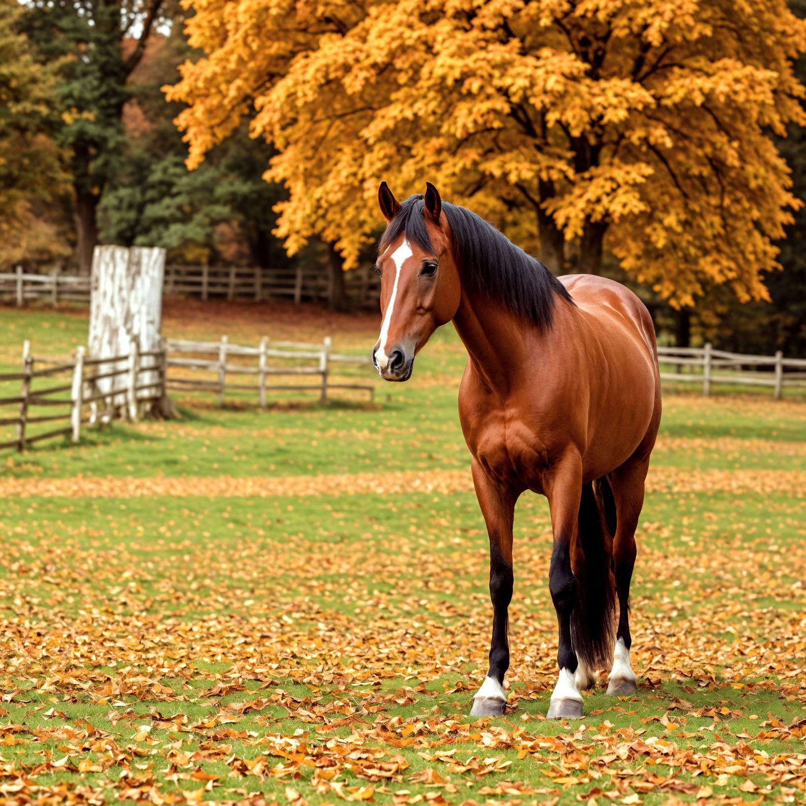 Ethereal Autumn Equine in Hyperrealistic Detail