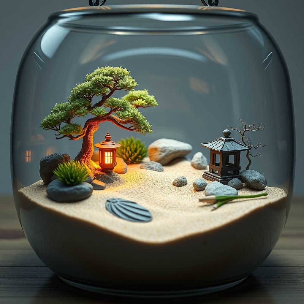 Miniature Zen Oasis in Glass Terrarium
