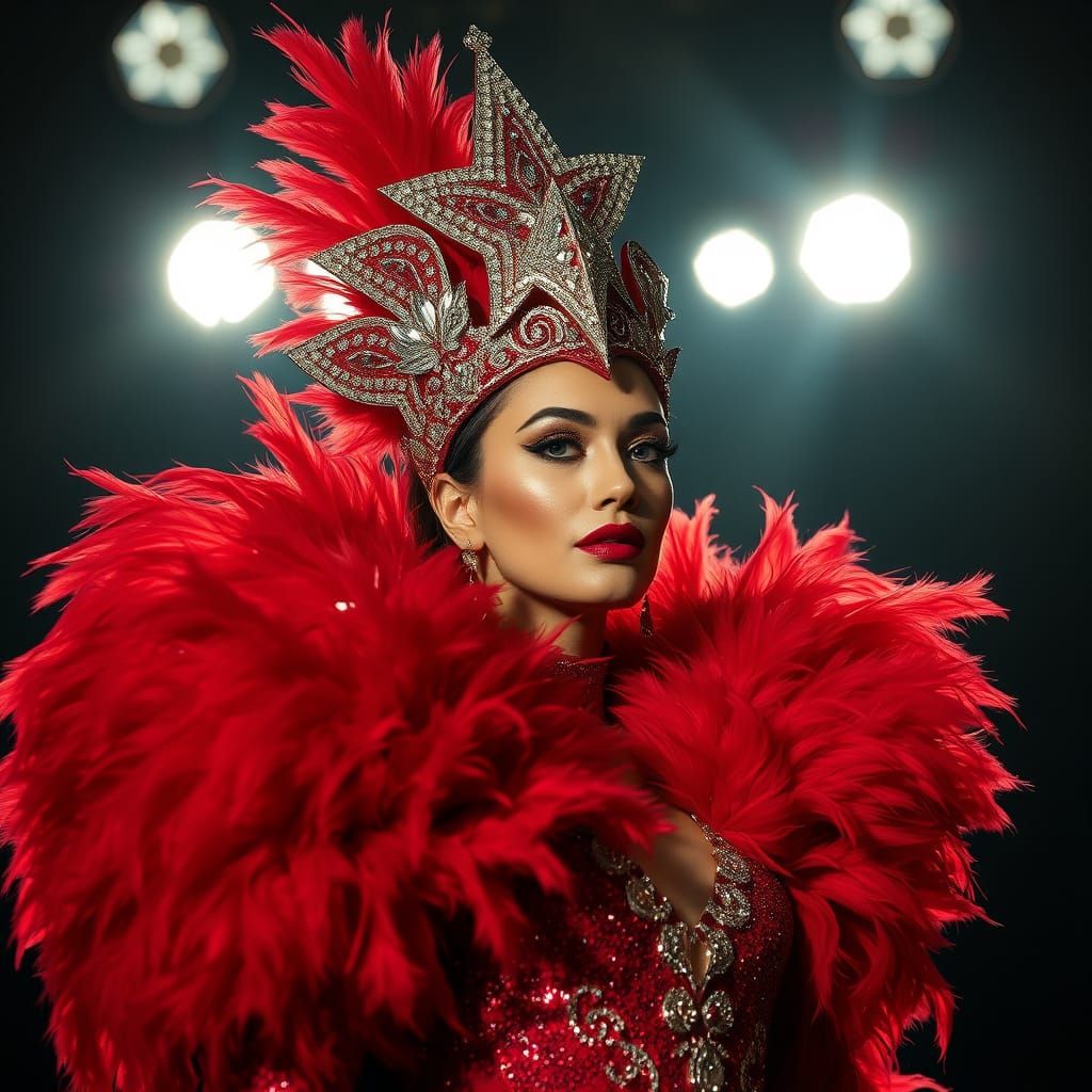 High Fashion Showgirl in Dramatic Lighting