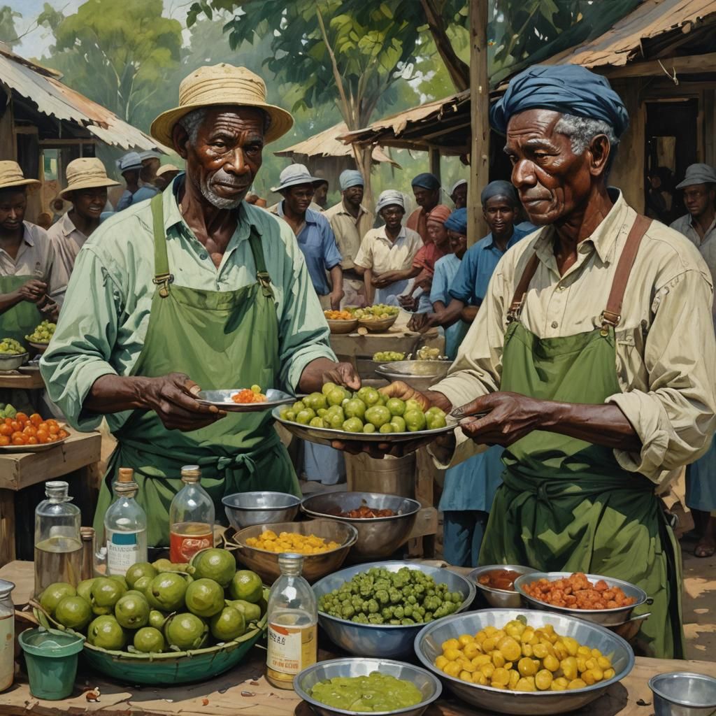 Bartering Man with Green Tray: Oil Painting