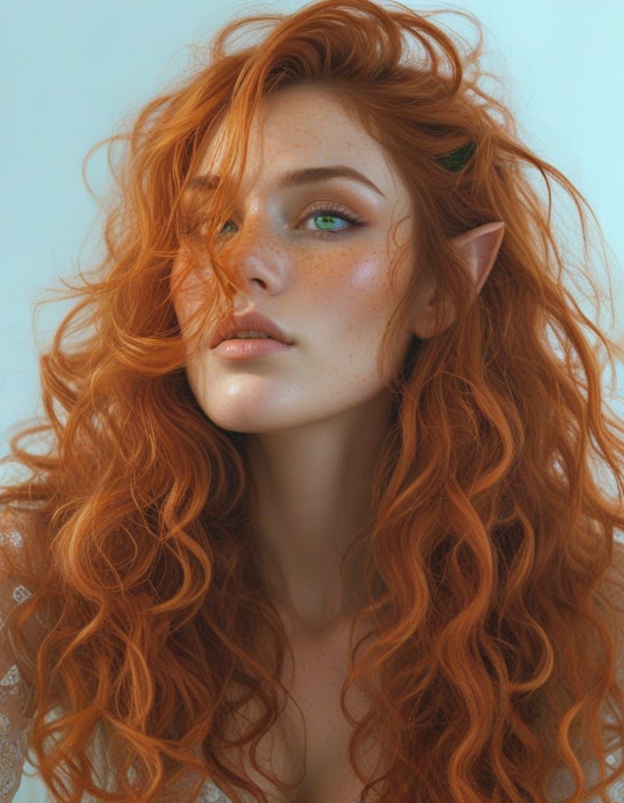 Elven Woman Portrait in Fiery Hues