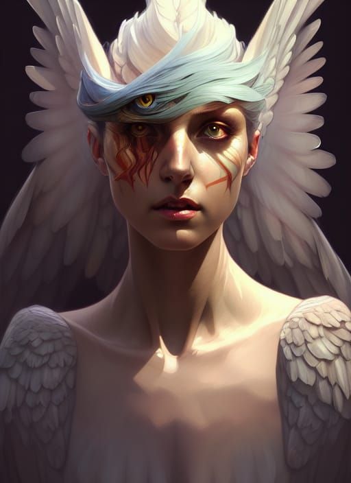 Harpy Portrait in Cosmic Mixed Media Style