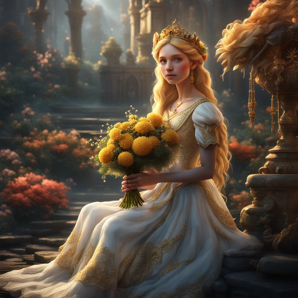 Princess with Flower: Detailed Fantasy Art