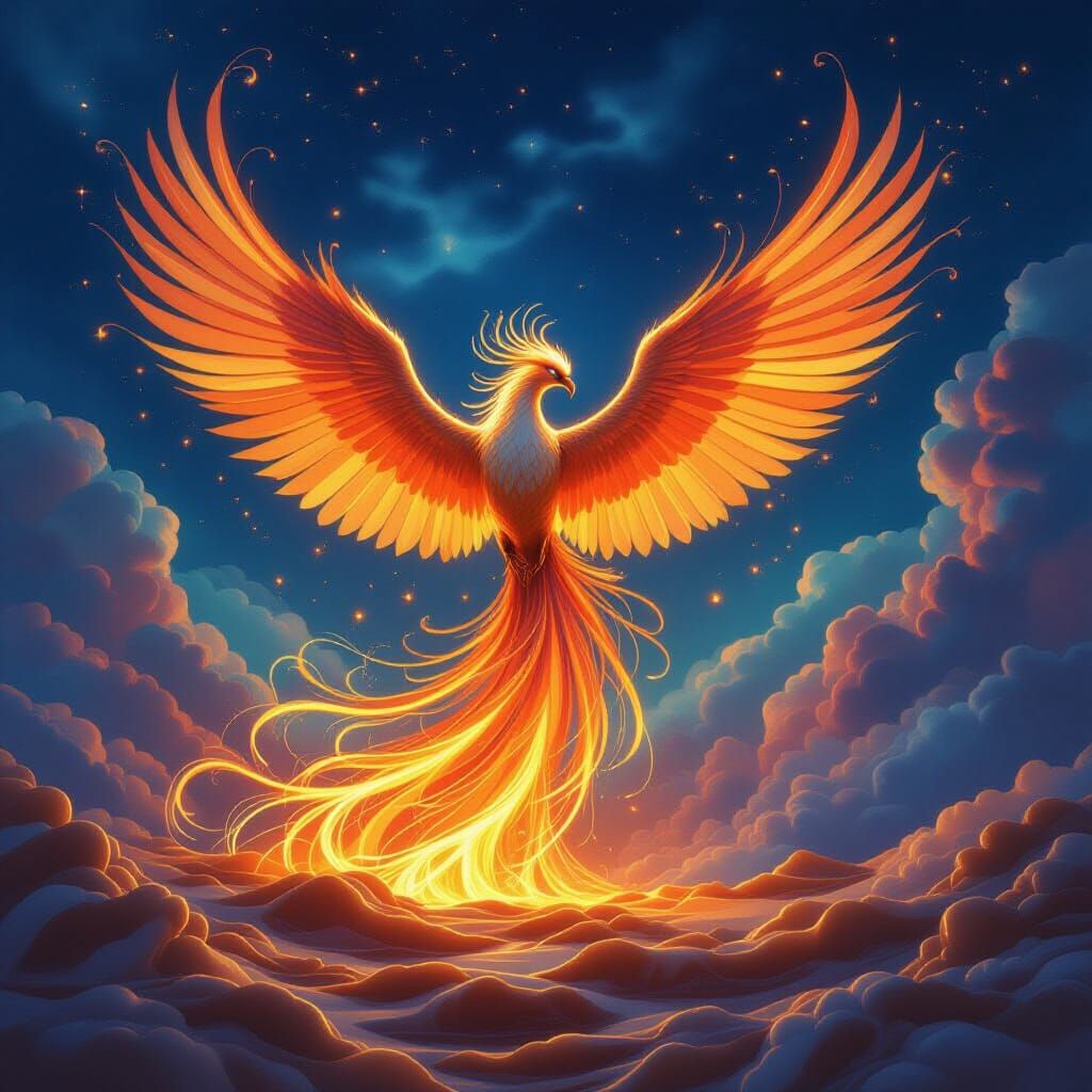 Phoenix Rises From Caramel Sea In Fantasy Style
