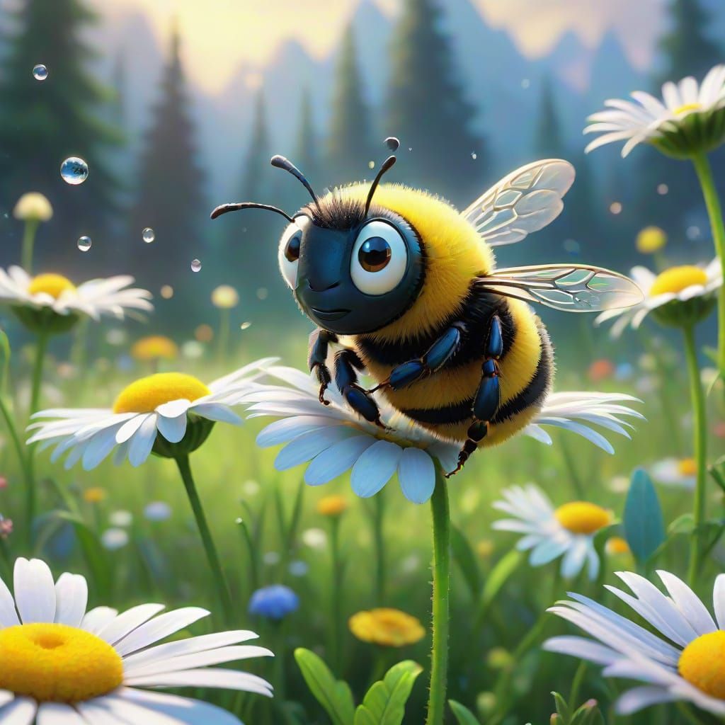 Whimsical Bumble Bee in Enchanted Garden