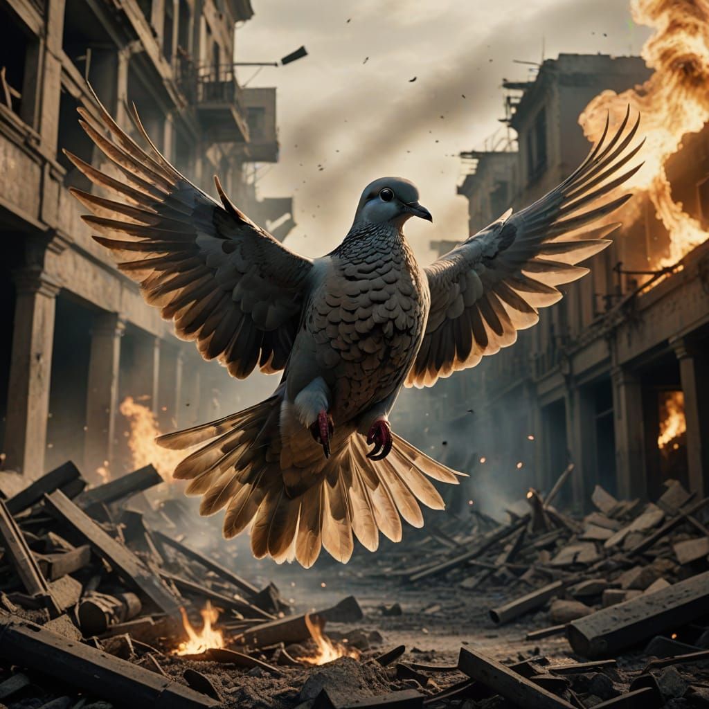 A Dove Soars Above War-Torn Chaos in Cinematic Glory