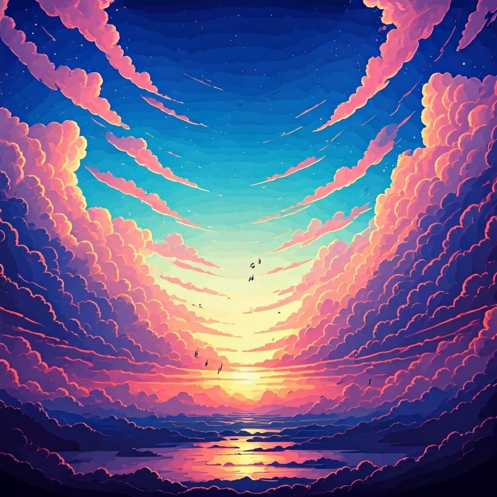 Vibrant Sky with Pink Clouds in Astral Cosmic Style