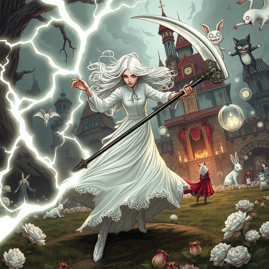 Ghost Woman's Lightning Scythe Battle in Wonderland