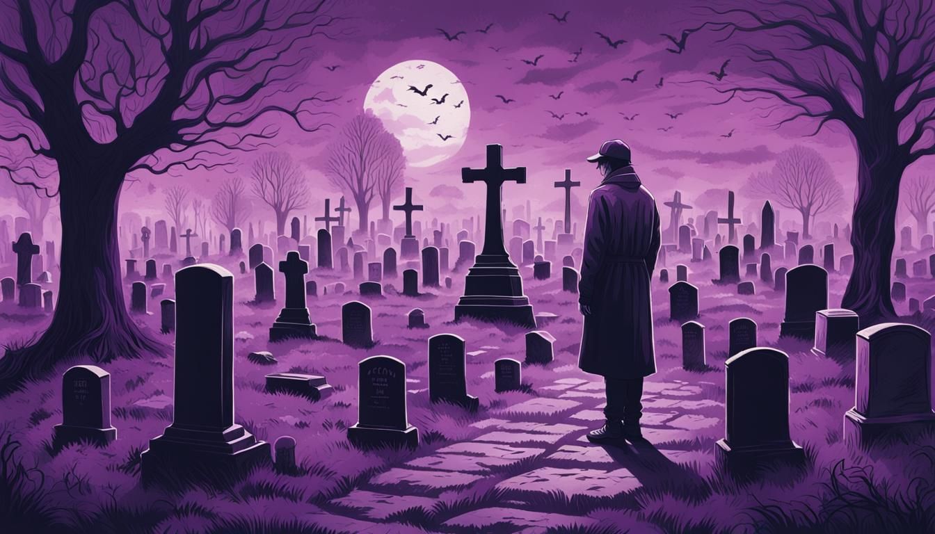 Surreal Purple Cemetery Illustration in Hyperrealism Style