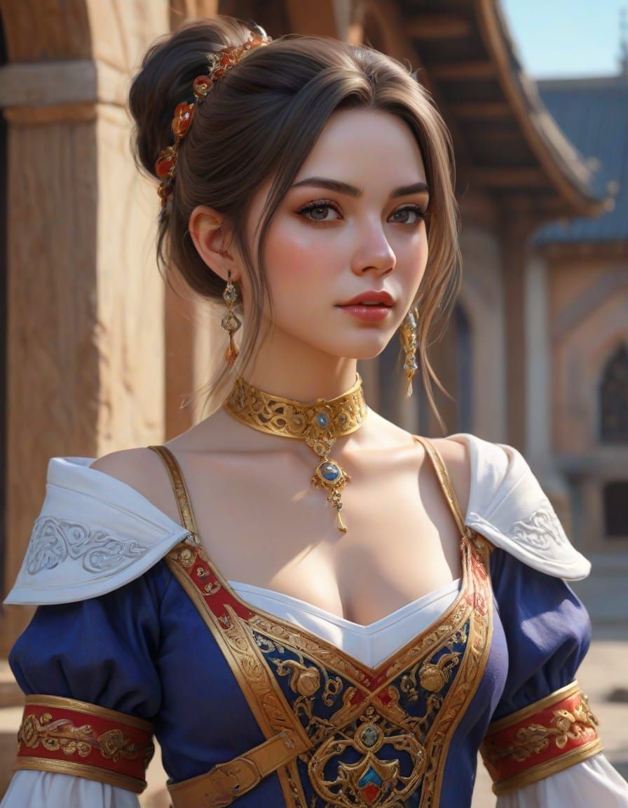 Genshin Cosplay: Photorealistic Portrait in Medieval Setting