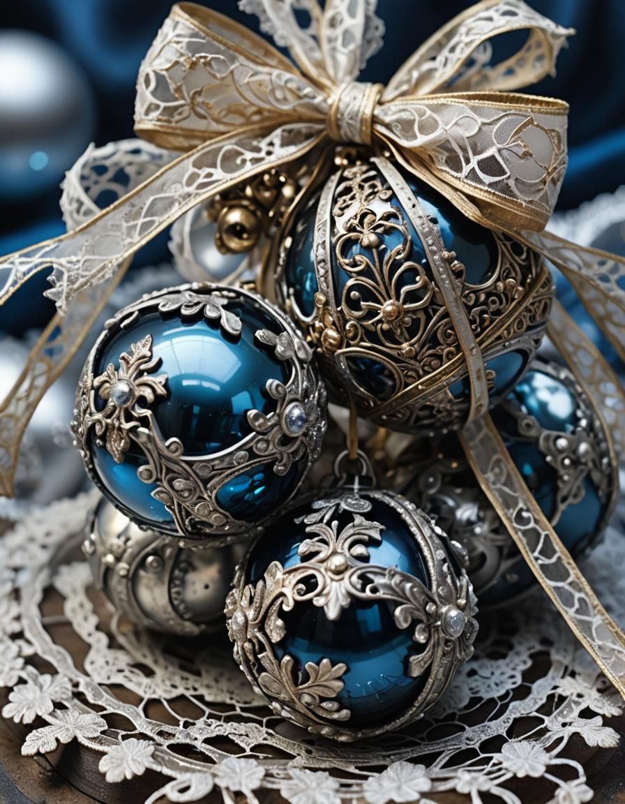 Tarnished Silver Sleigh Bells with Lace: Fantasy Art