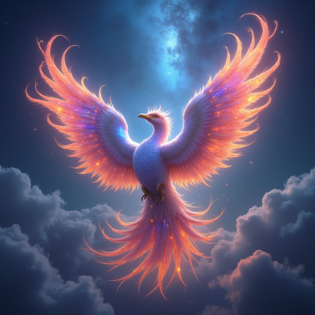 Epic Cosmic Phoenix Spirit Animal in Vibrant Starlight Galax...