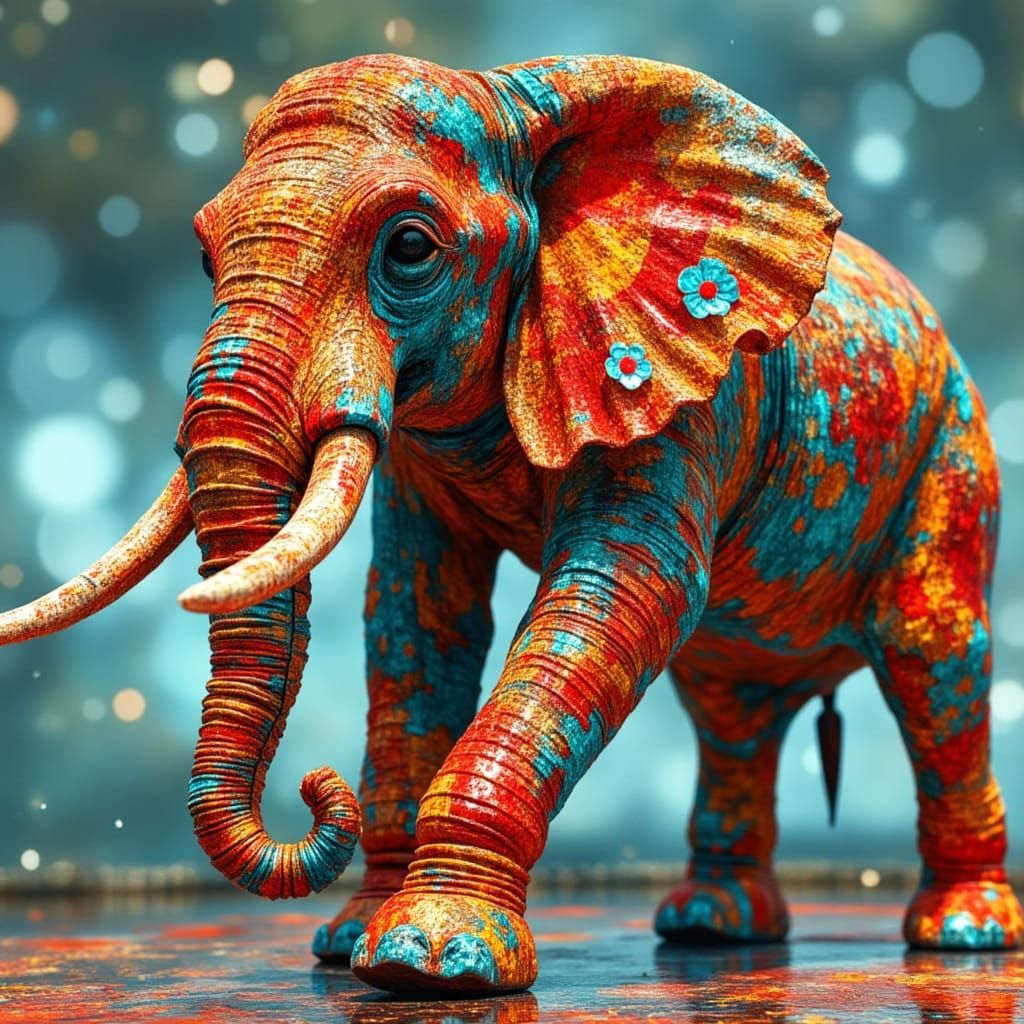 Colorful Lego Elephant Sculpture