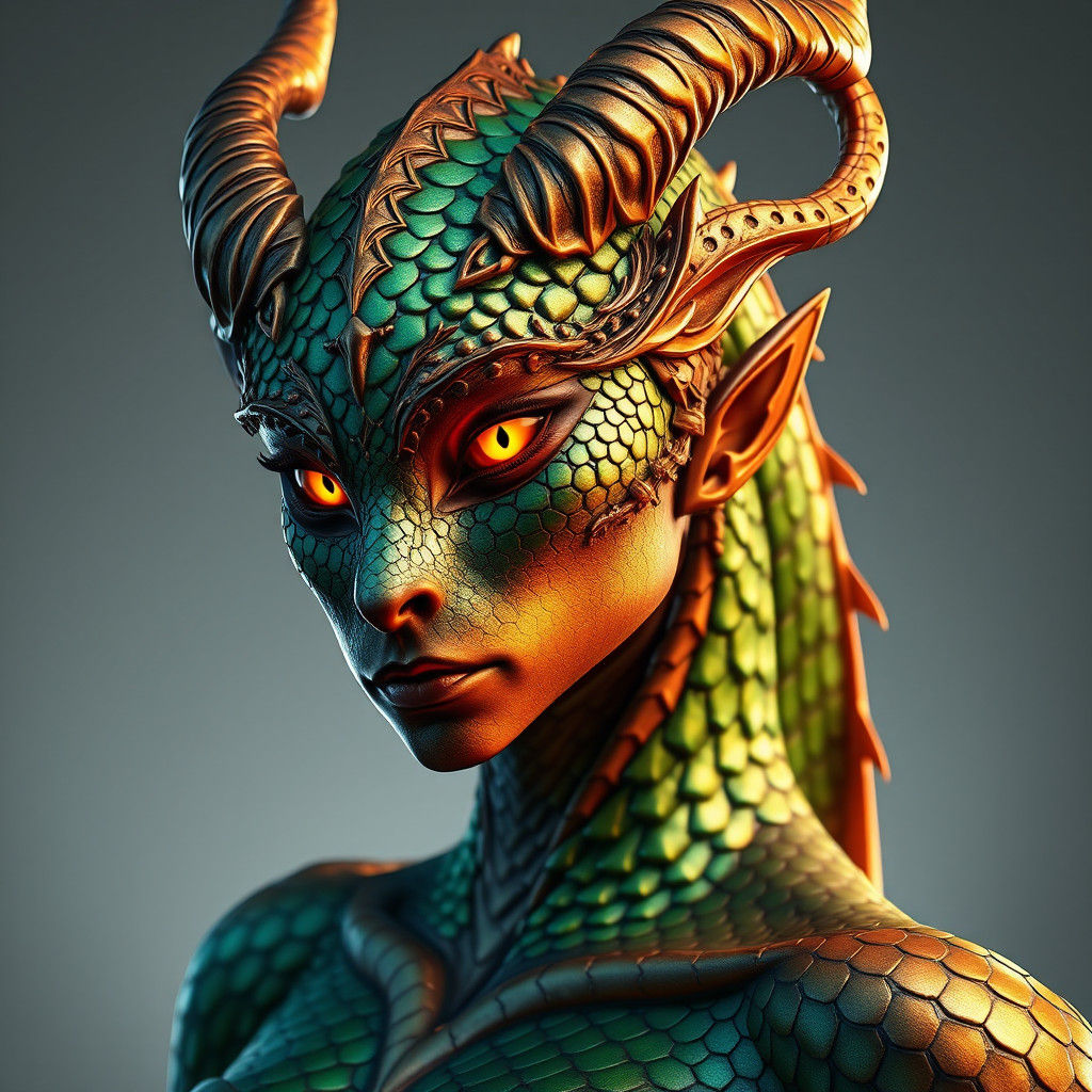 Dragonborn Sorcerer Portrait in Art Nouveau Style