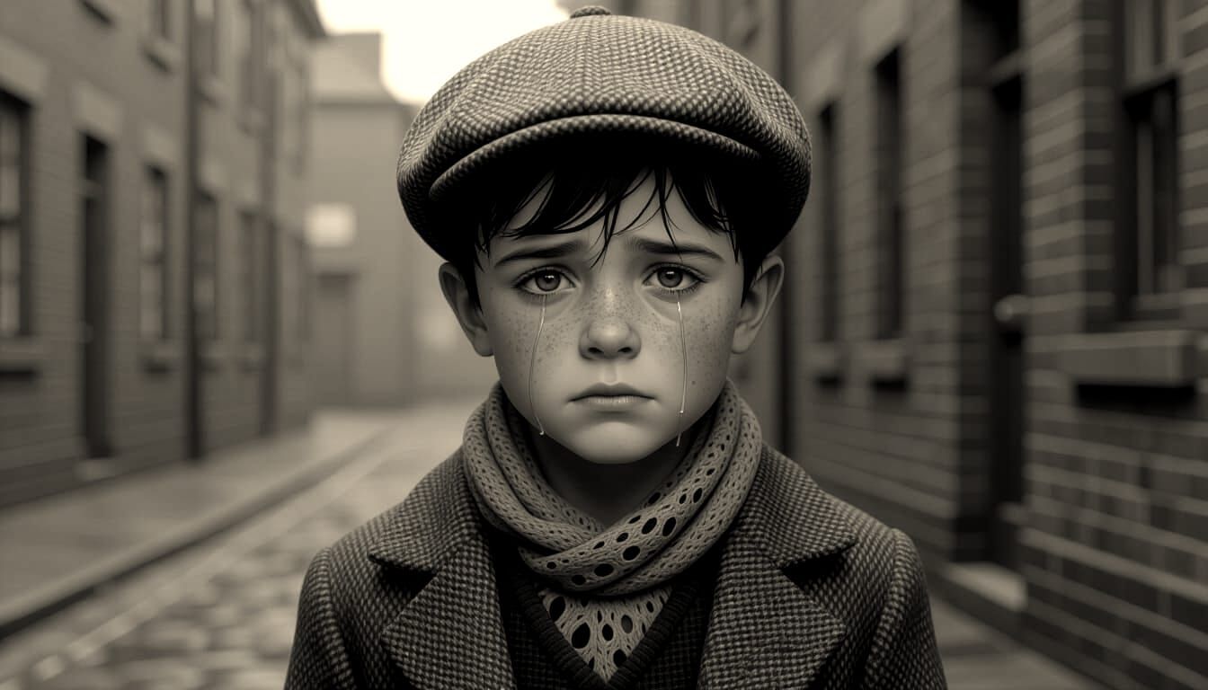 Sad Boy in Victorian Street Portrait