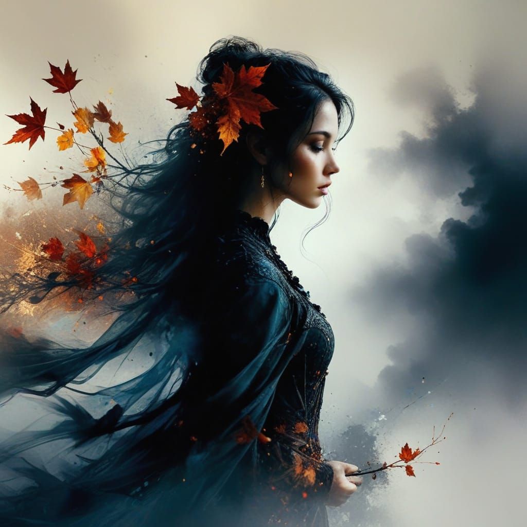 Glowing Autumn Goddess in Mystical Twilight
