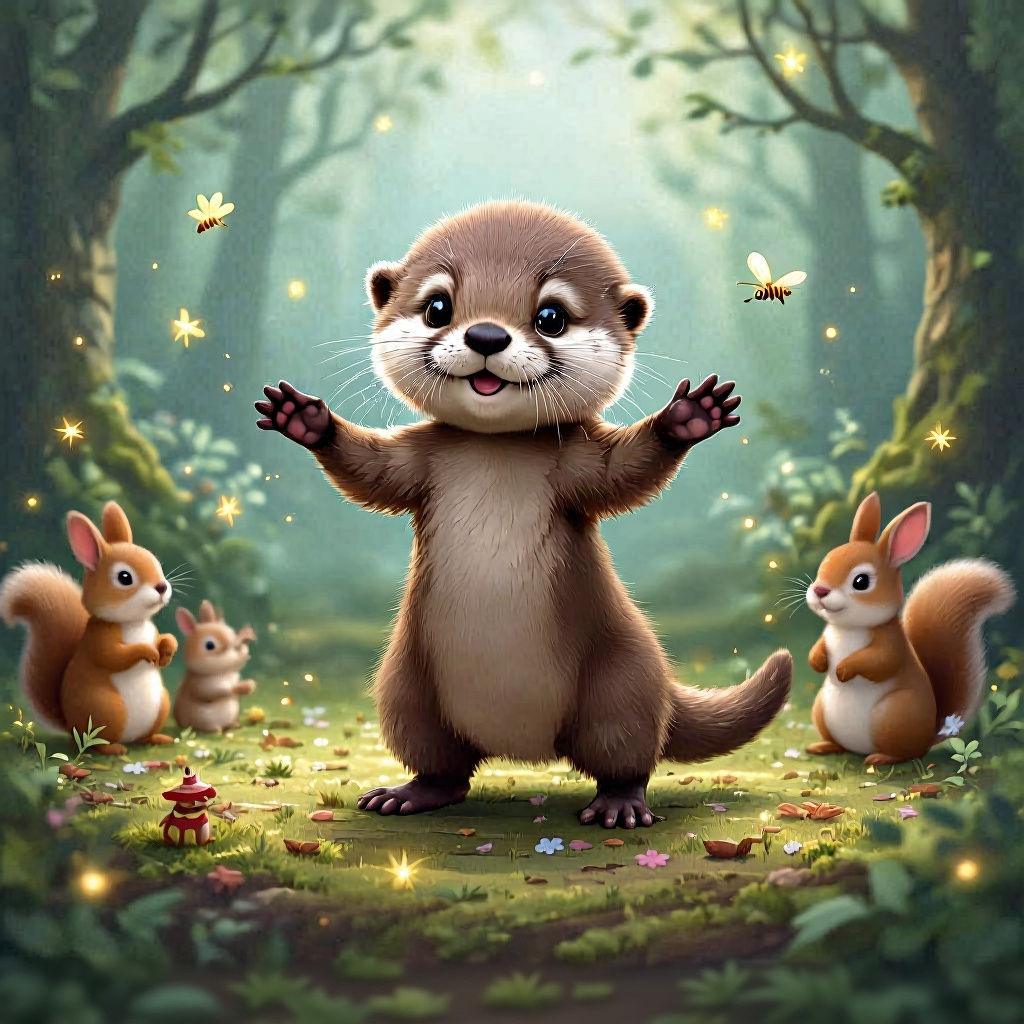 Dancing Baby Otter in Mystical Forest