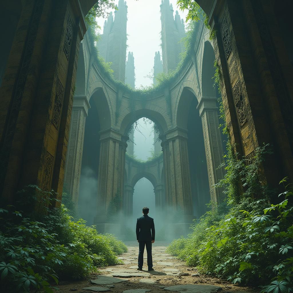 Decaying Kingdom: Businessman in Dreamlike Environment