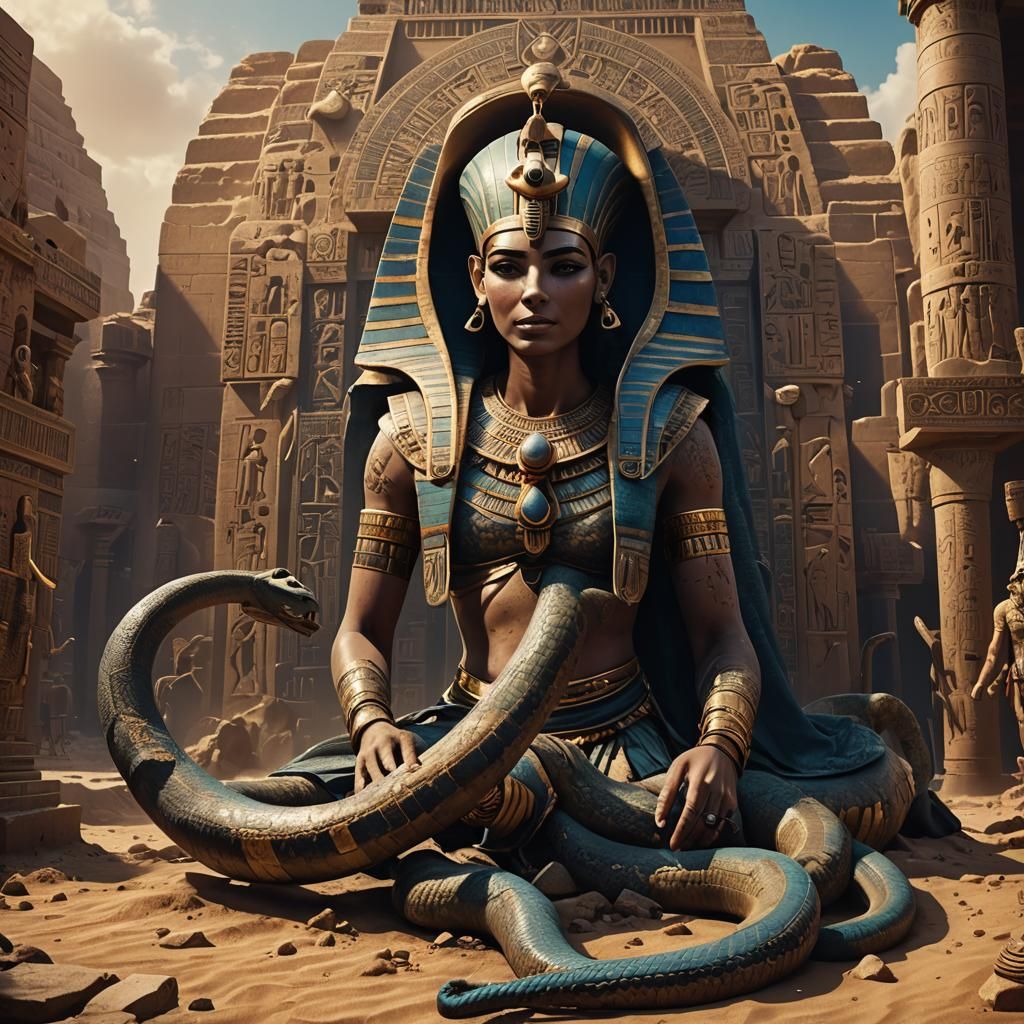 Cleopatra's Death: Egyptian Queen and Serpent, Detailed Pain...