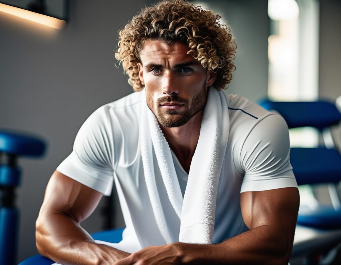 Chiselled (2), with shirt and loosely draped towel