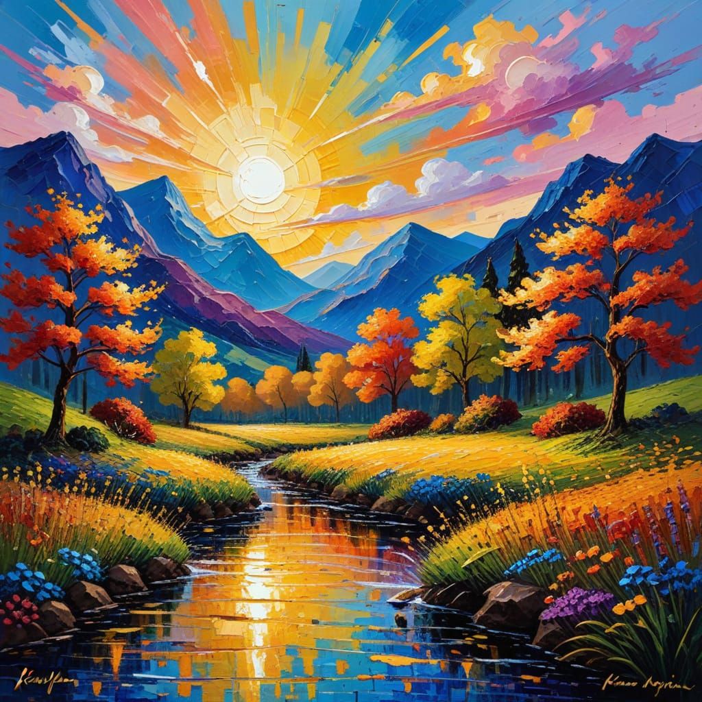 Impressionist Masterpiece: A Serene Landscape in Thick, Vibr...