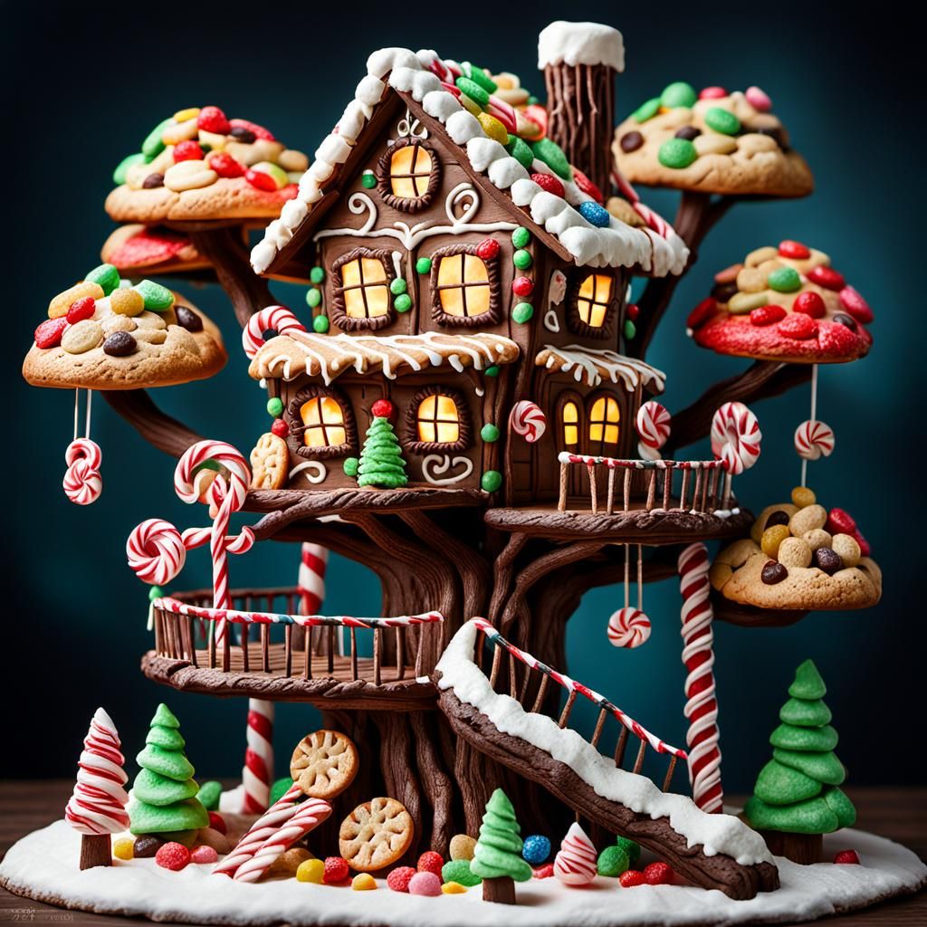 Hyperrealistic Candy Treehouse of Sweet Treats