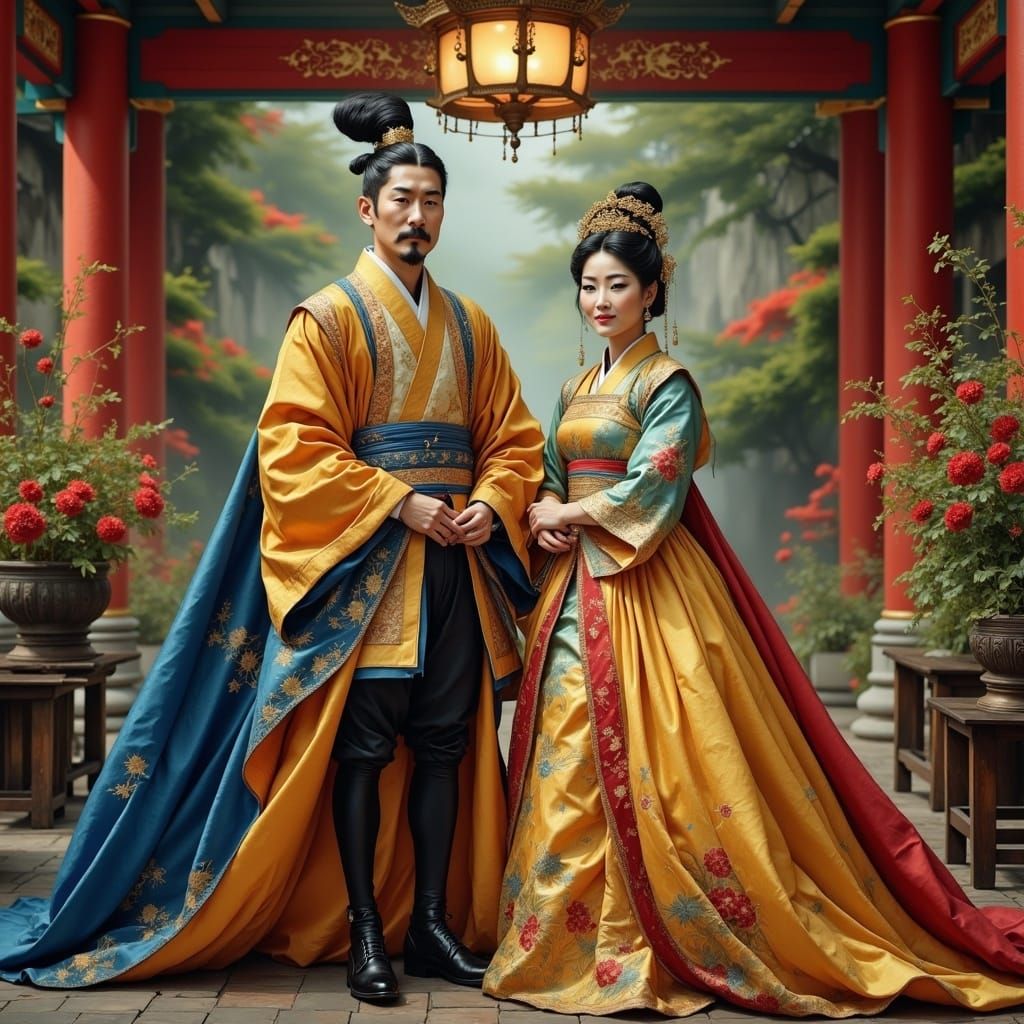 Elegant Royal Couple in Traditional Korean Palace