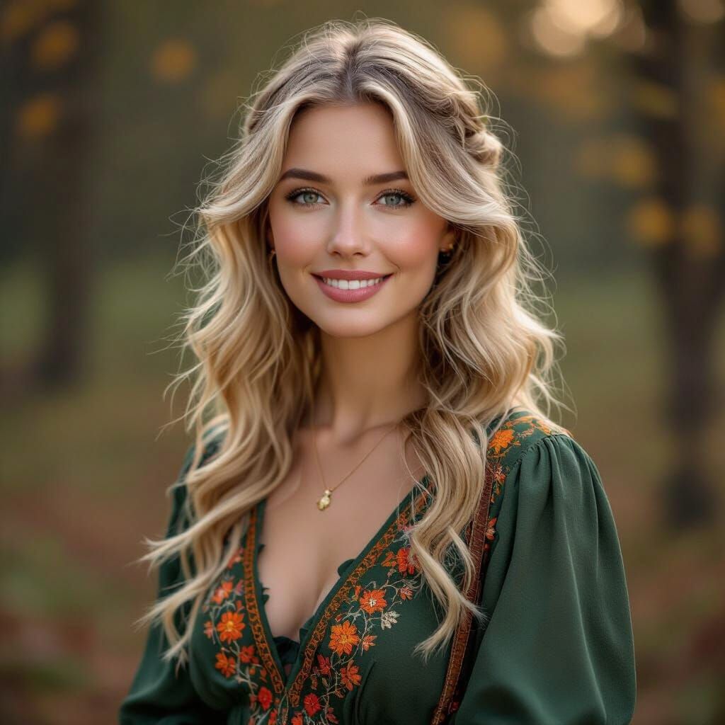 Autumnal European Woman in Art Nouveau Style