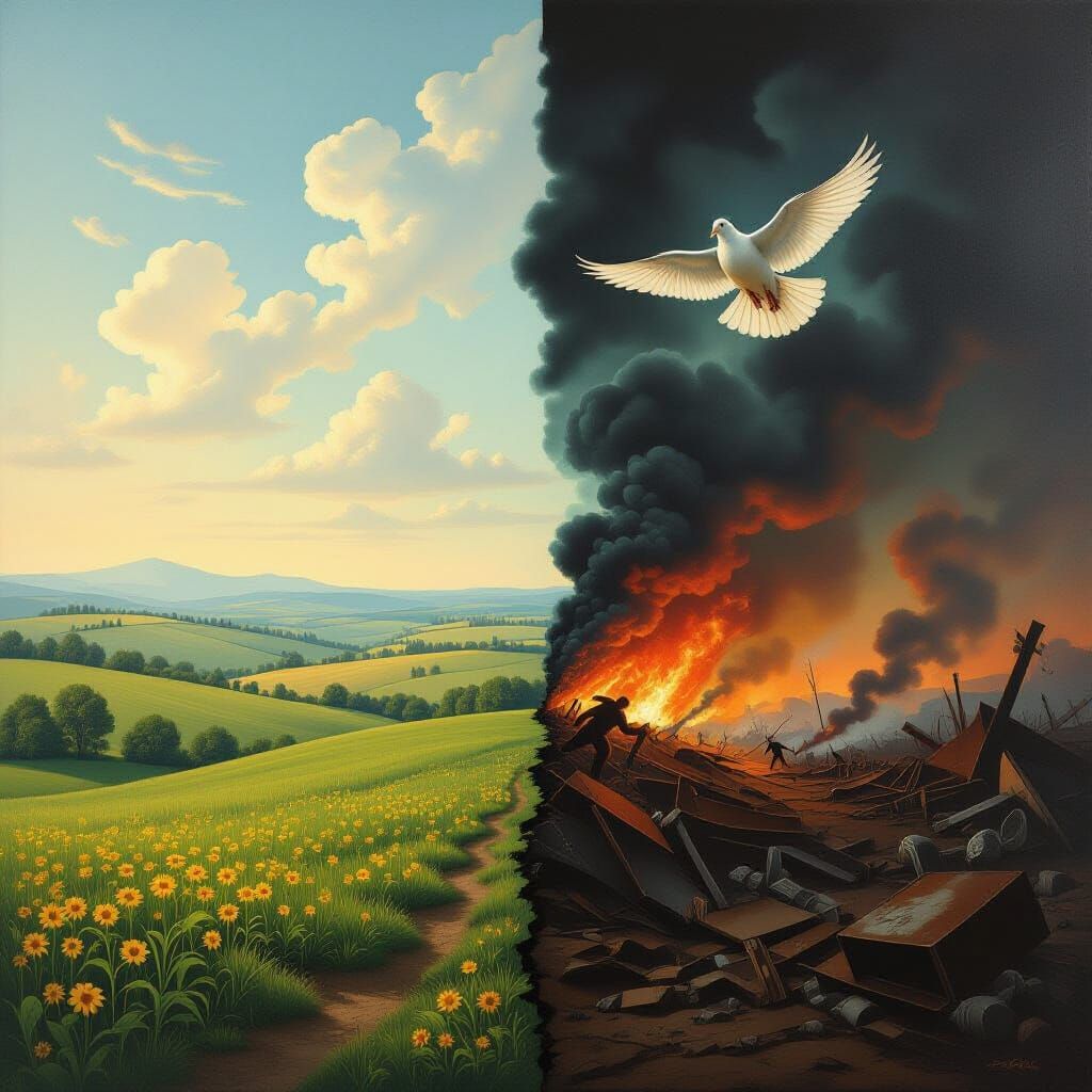Duality of Existence: Peace vs War Triptych