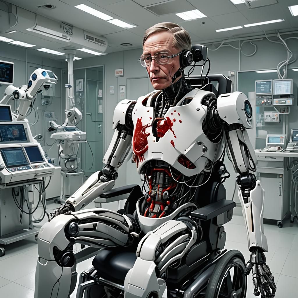 Futuristic Robot Hawking in Hospital, Cel-Shaded Art