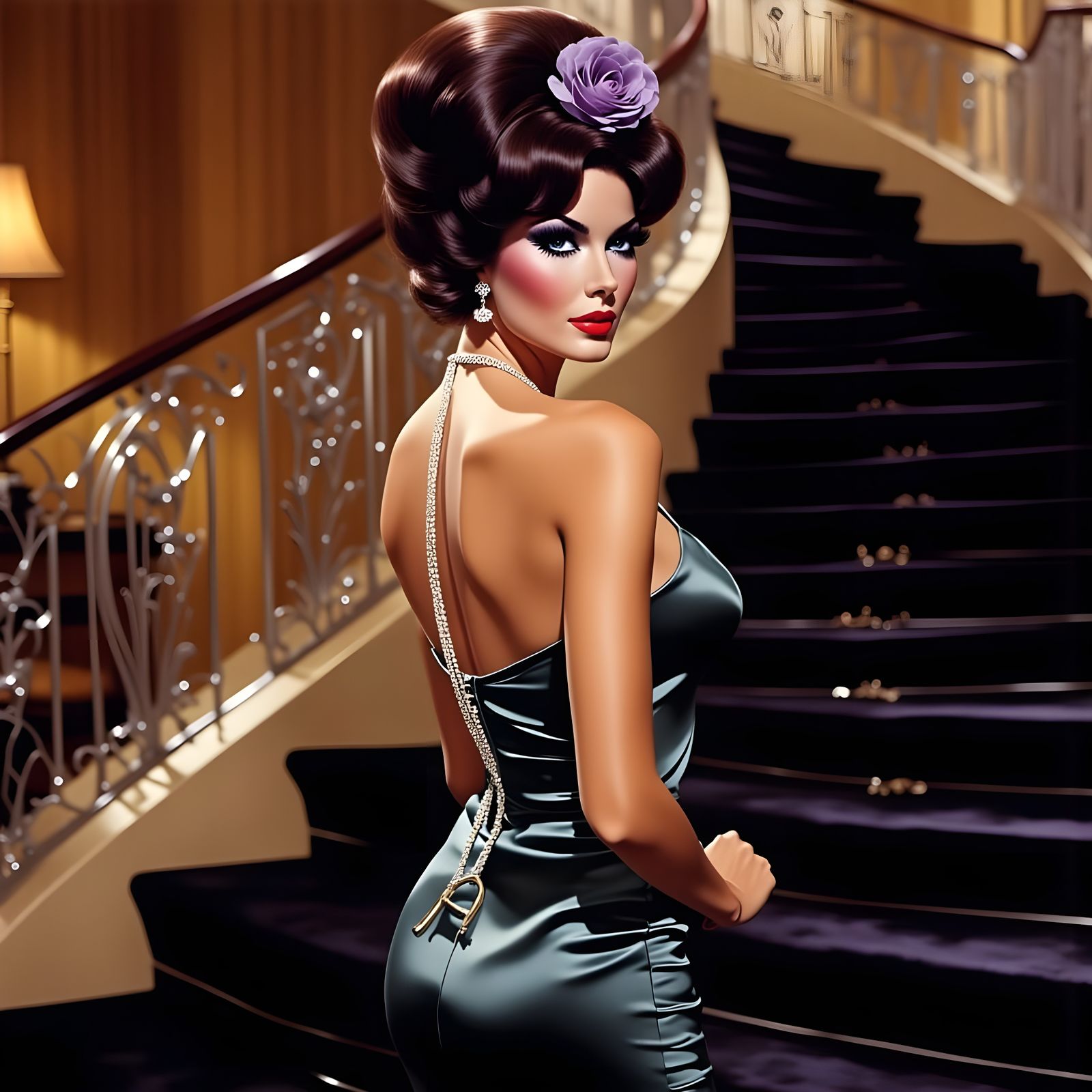 1960s Pin-Up Beauty in Elegant Evening Gown