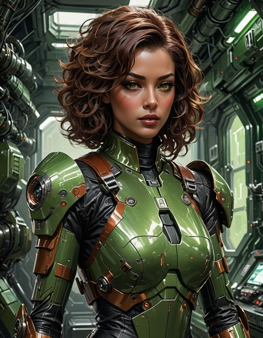 Futuristic Android in Leather Armor, Detailed Illustration