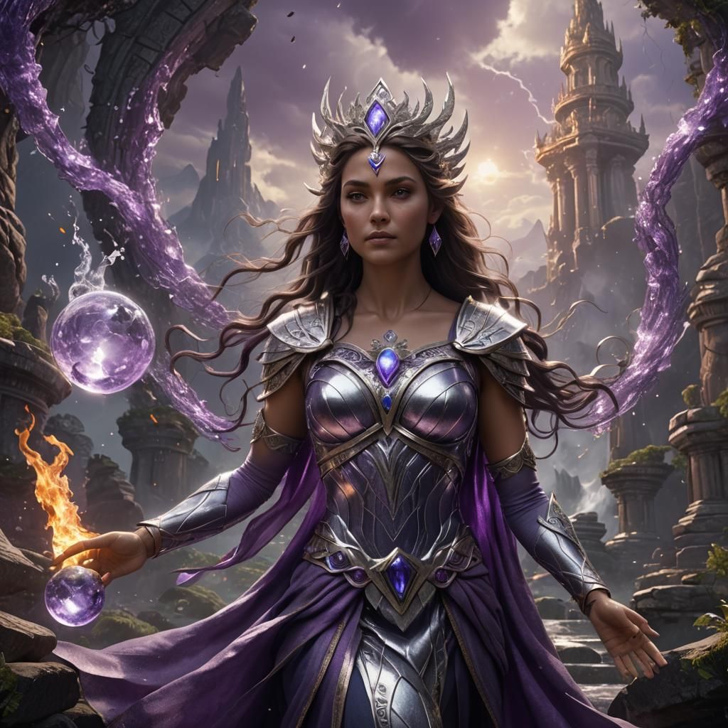 Goddess of Elements in Silver and Purple