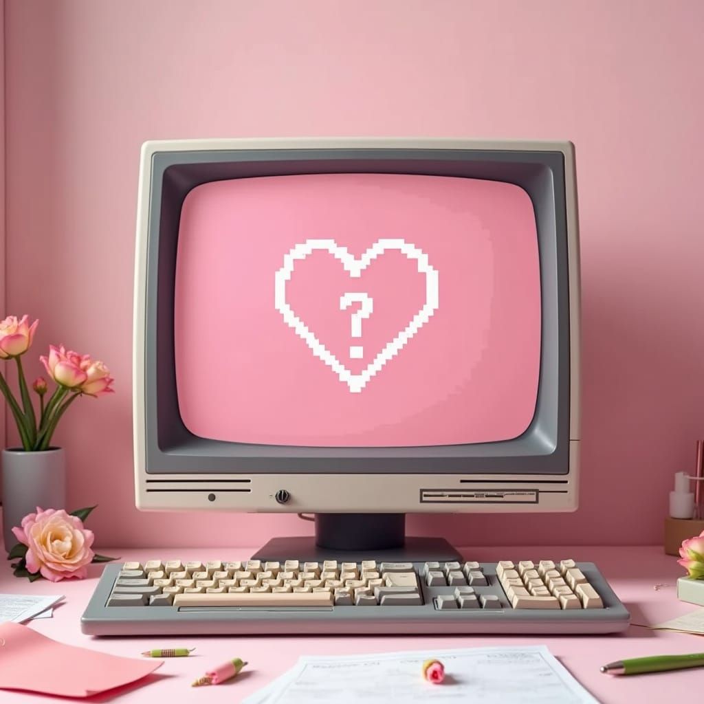 Retro Computer Monitor with Heart Graphic