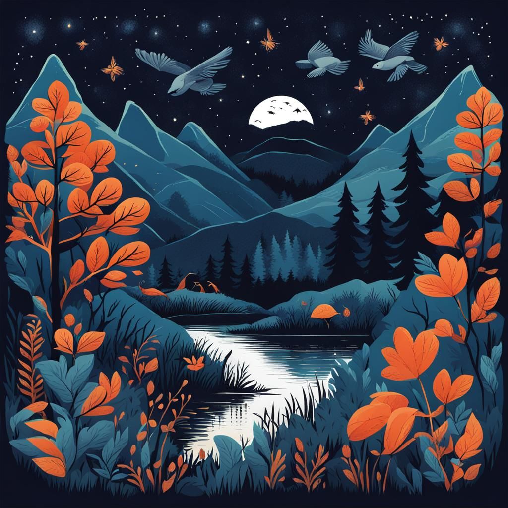 Midnight Nature Scene Illustration