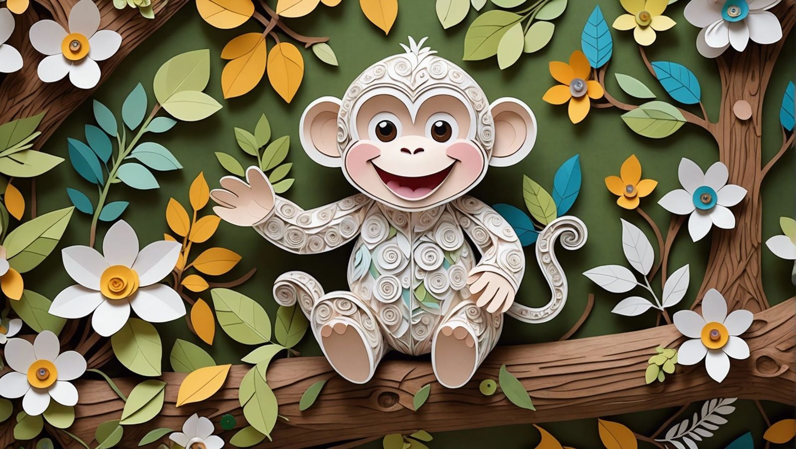 Adorable Monkey in Pixar Style With Paper Texture