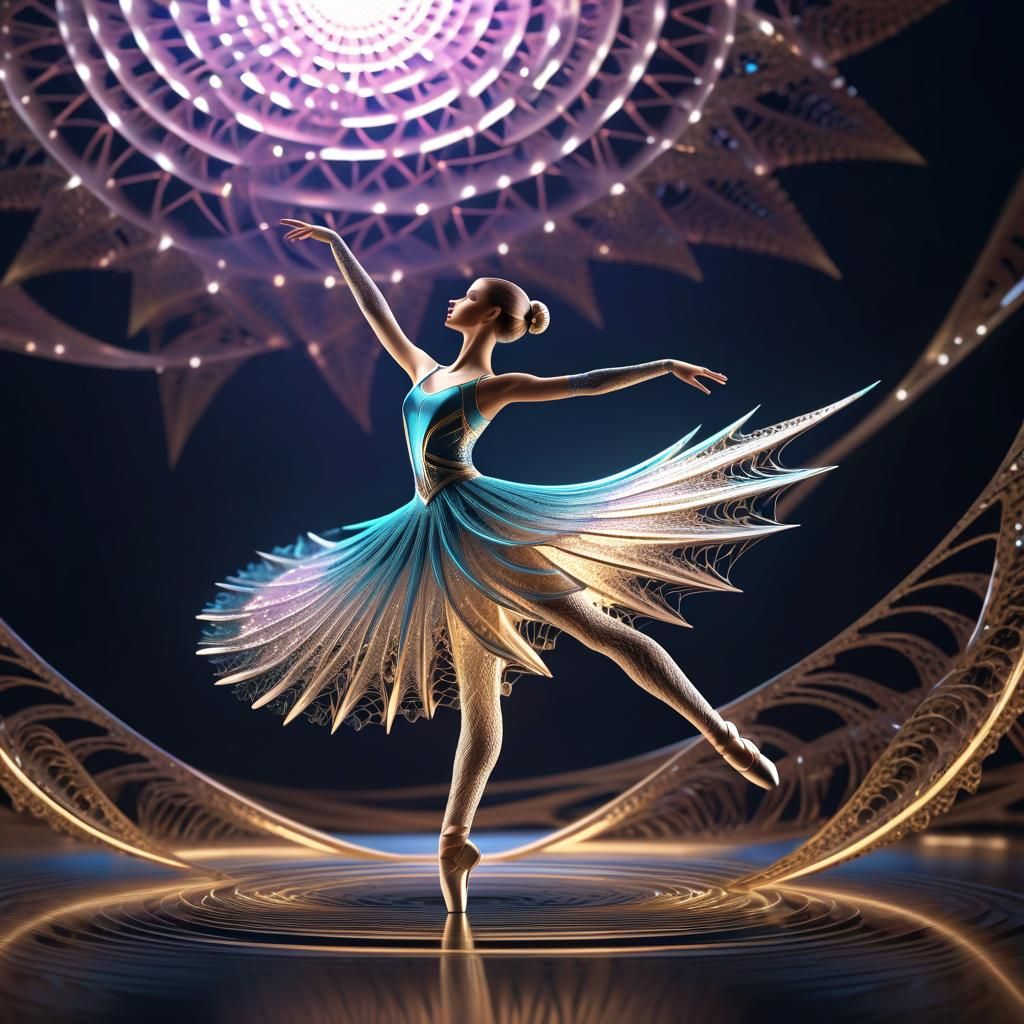 String Art Ballerina Dancing in Modern Fractal Style