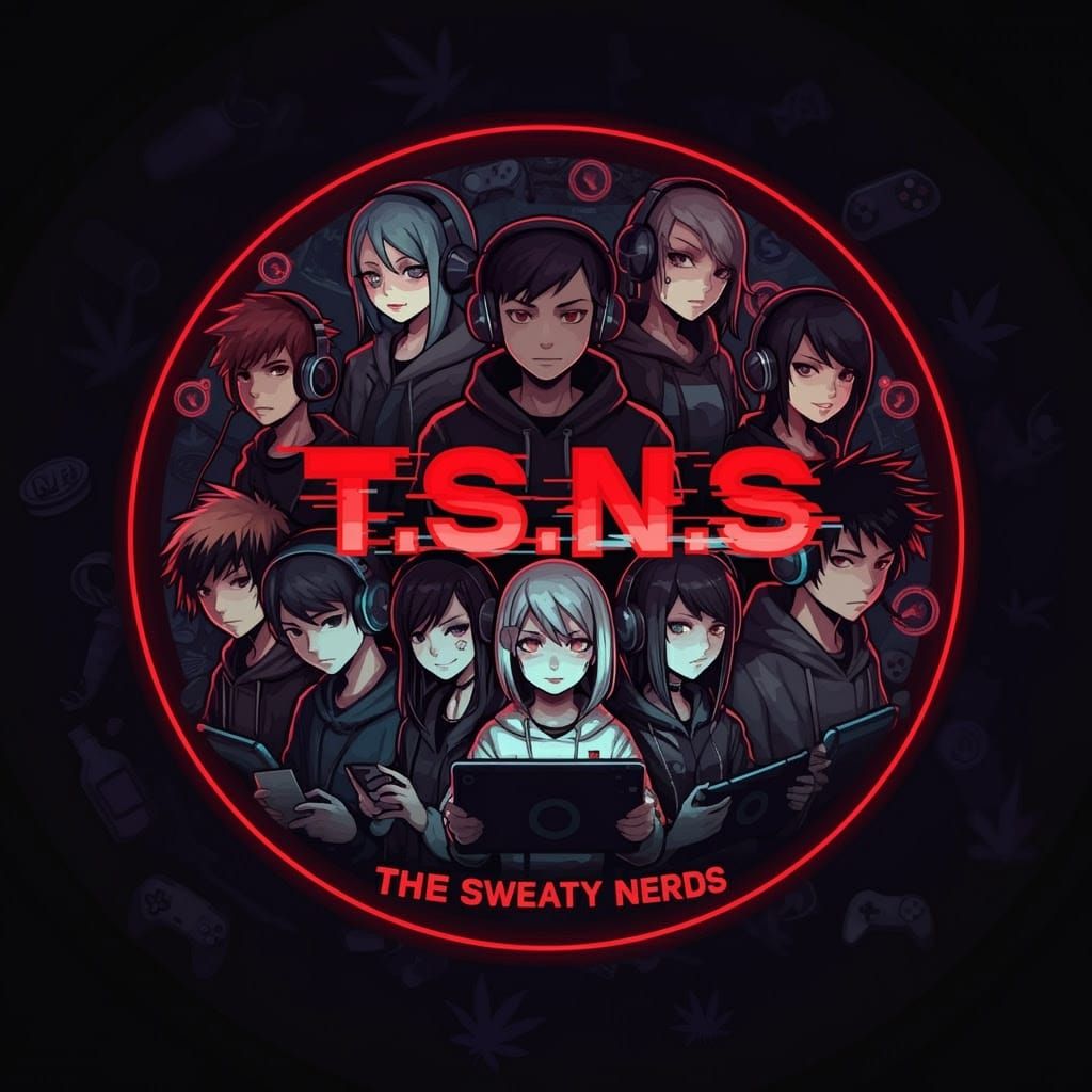 Dark Anime Logo for T.S.N.S THE SWEATY NERDS with Edgy Rebel...