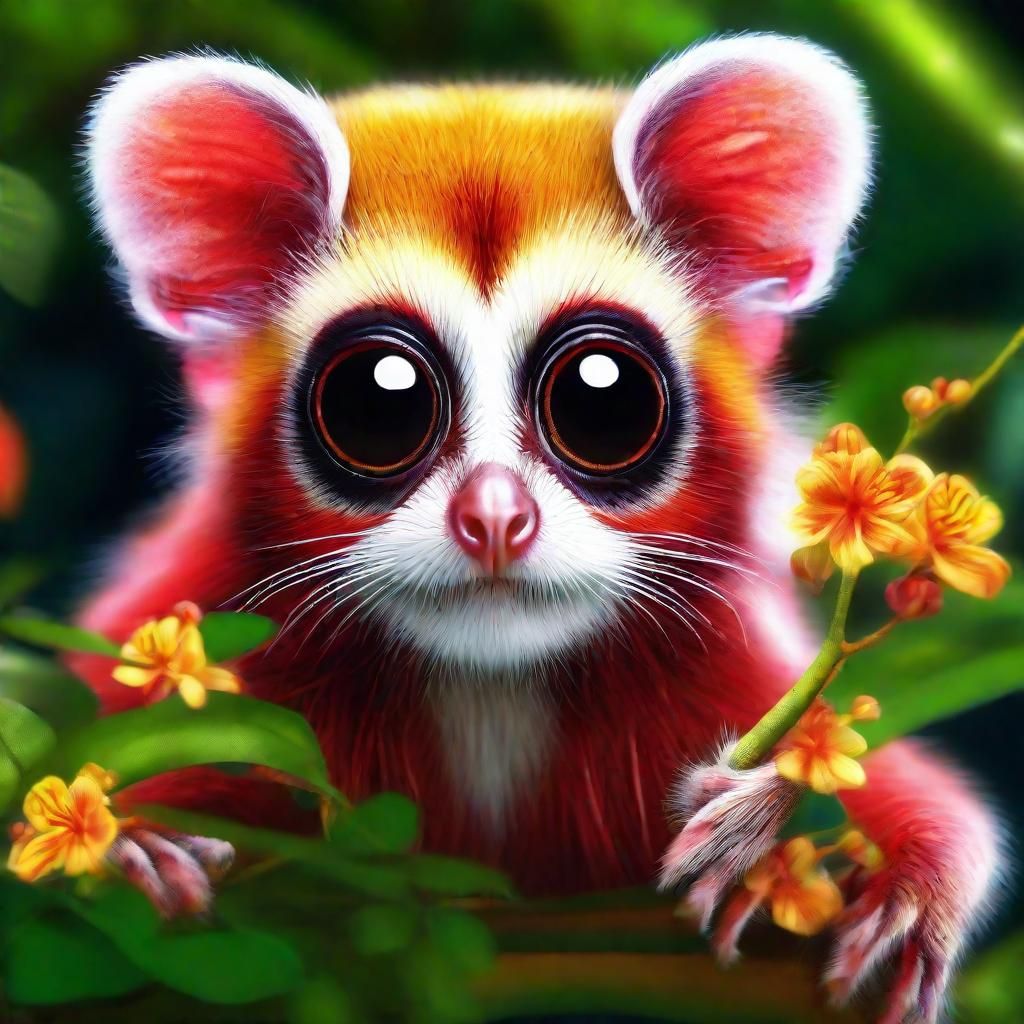 Cute Red Slender Loris in Surreal Rainforest