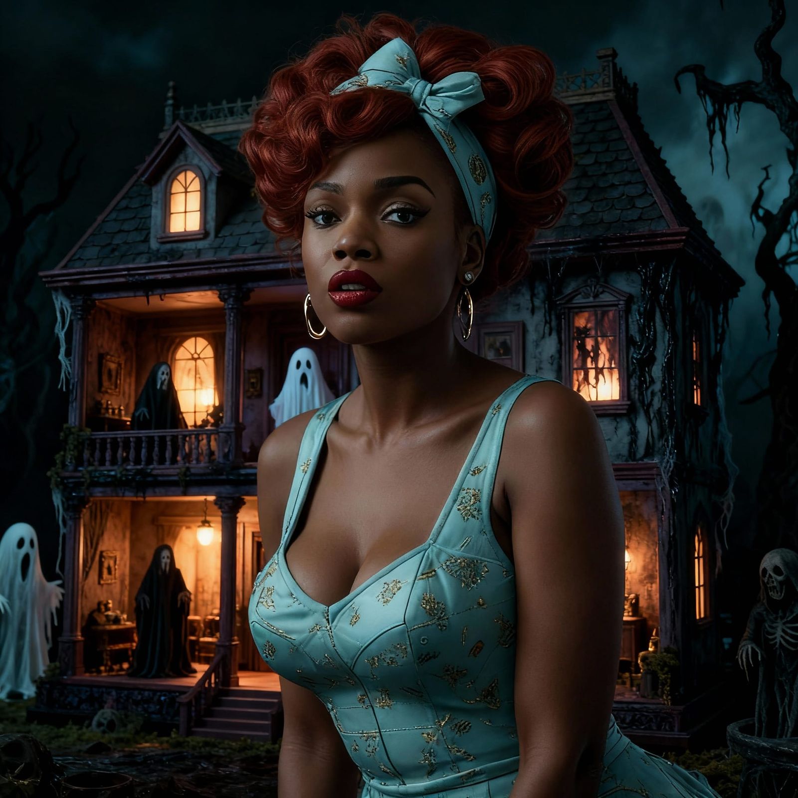 Eerie Woman Merges With Haunted Dollhouse