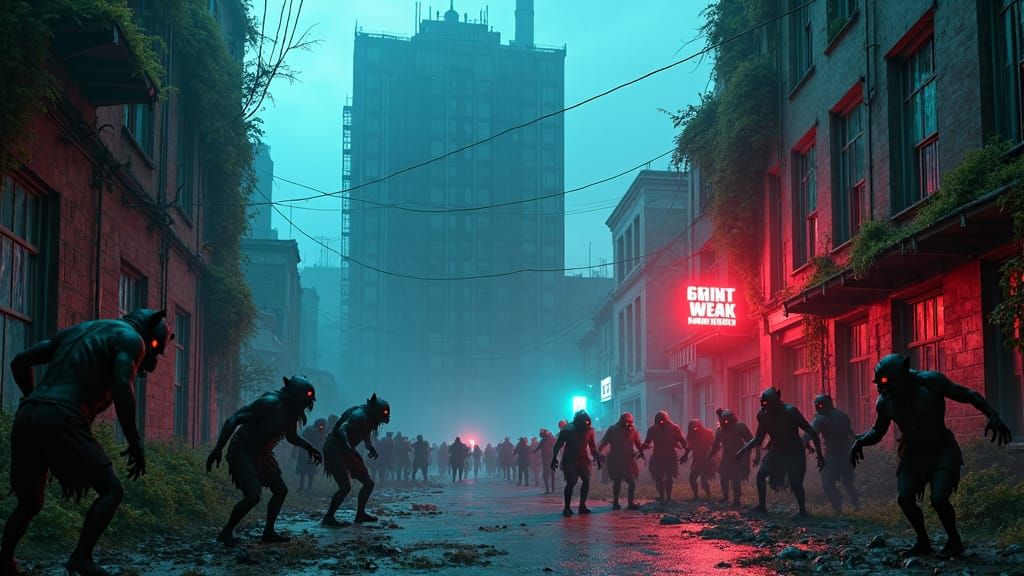 Dystopian Metropolis Haunted House with Zombies and Werewolv...