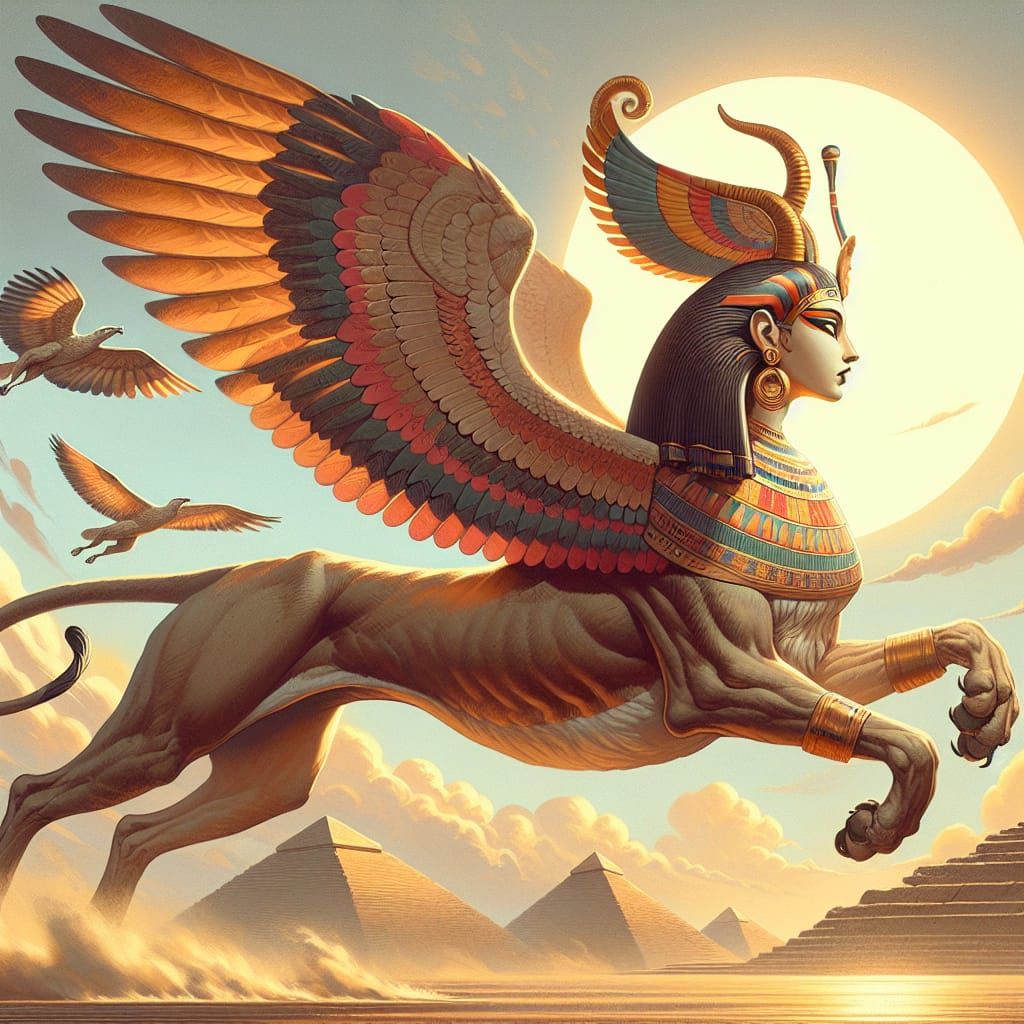Egyptian Sphinx in Volumetric Cartoon Oil Paint