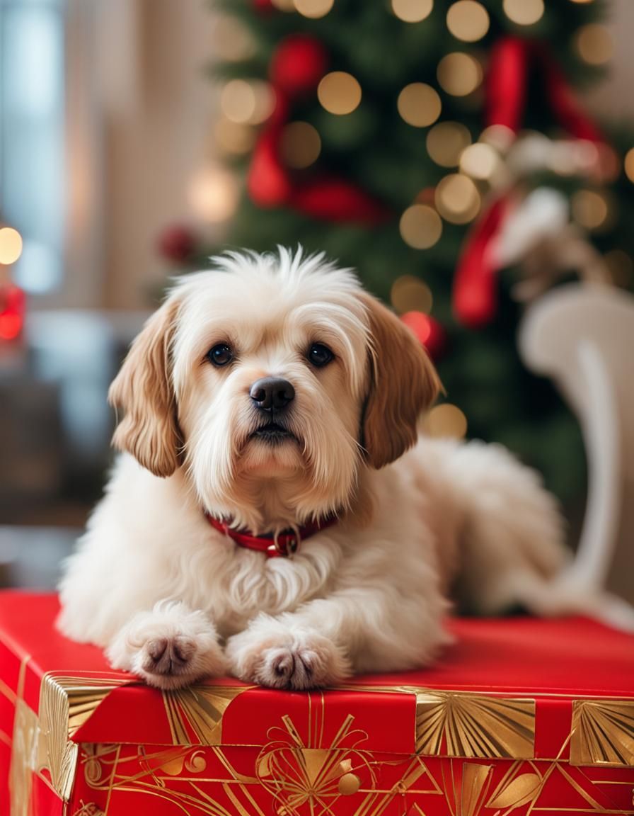 Art Deco Christmas Scene with Maltese Dog